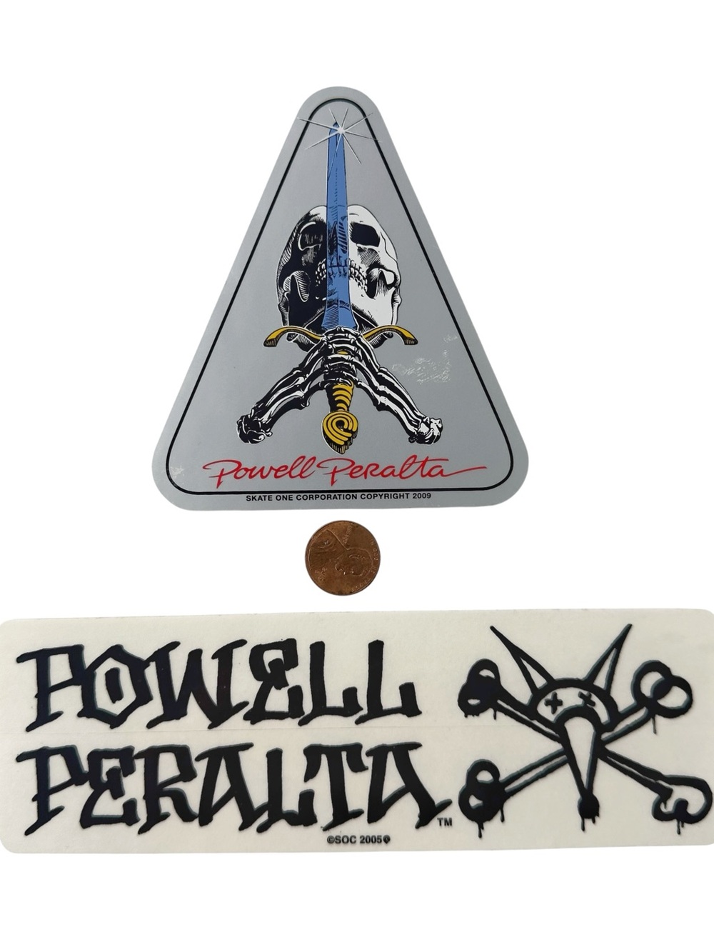 Lot of 2 Powell Peralta Rat Bones Clear & Classic Skull & Sword Skate Stickers
